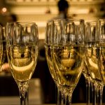 New Year's celebration with sparkling wine in champagne flutes